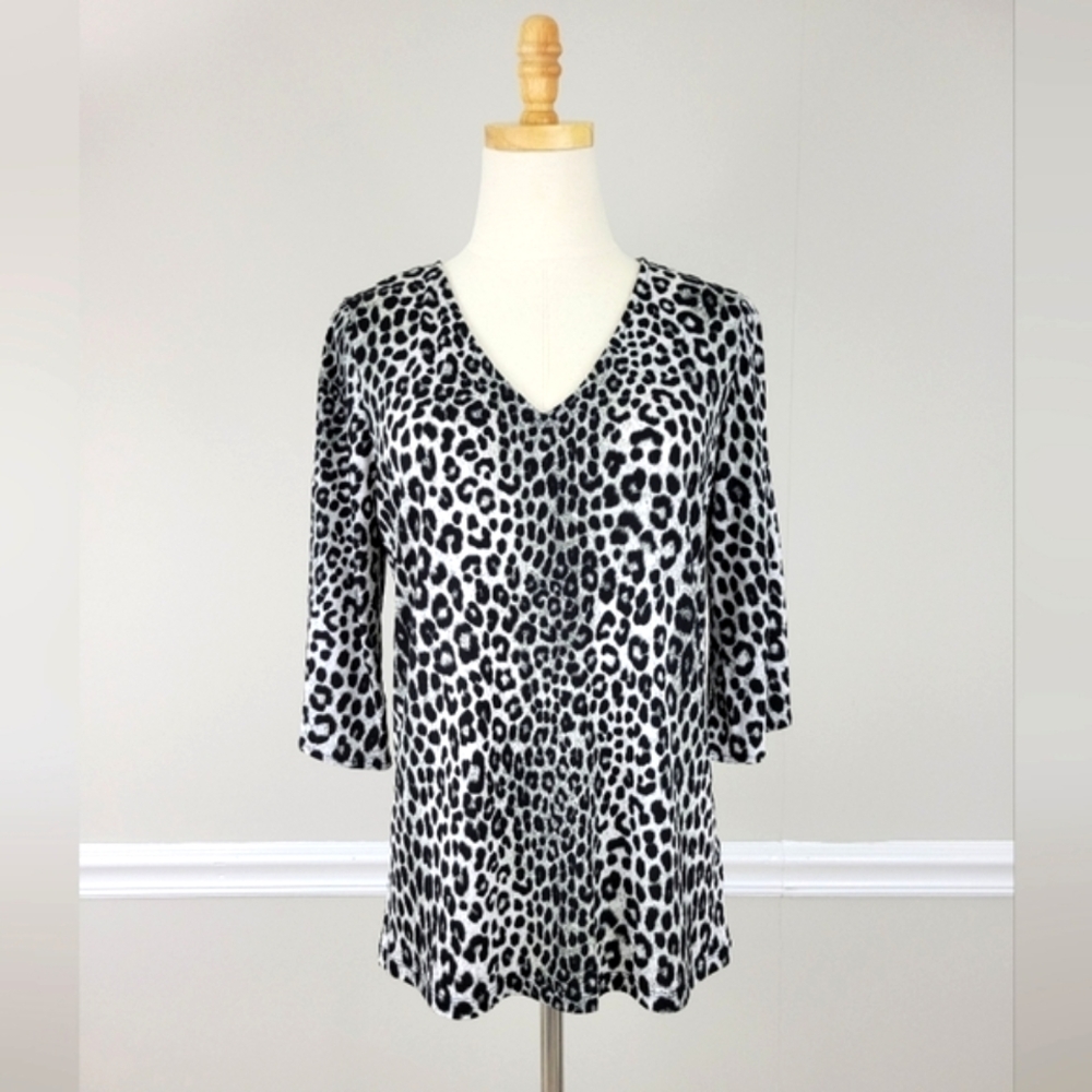 Michael Kors Leopard Print 3/4  Flare Sleeves V Neck Top